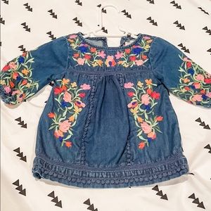 Baby girls denim embroidered floral dress